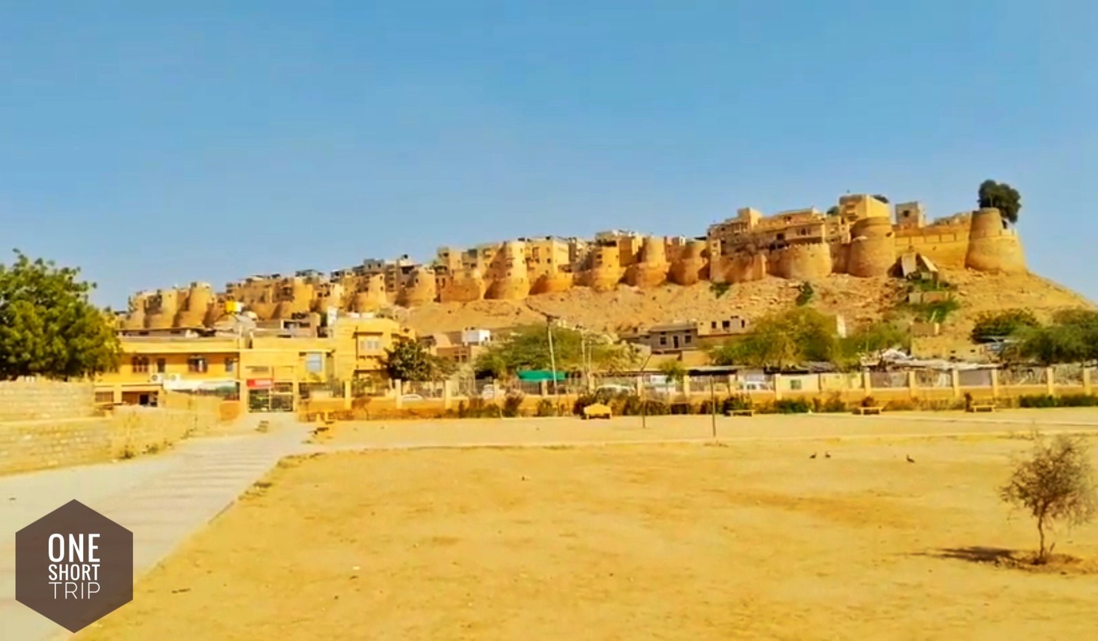 Intricate yellow sandstone architecture inside Jaisalmer Fort