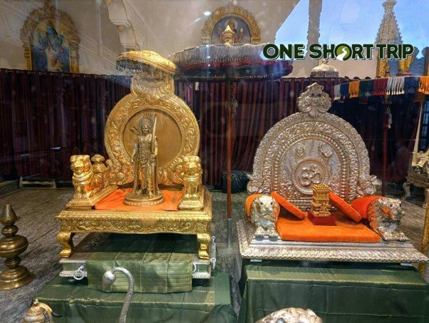Temple architecture and devotional surroundings at Mantralaya