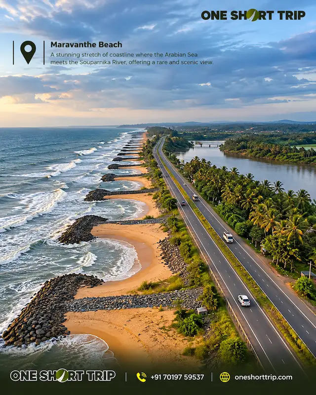 Maravanthe Beach on a coastal Karnataka tour from Bangalore