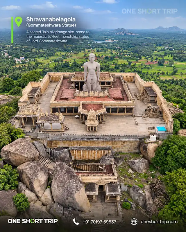 Gommateshwara Bahubali statue on Vindhyagiri Hill at Shravanabelagola