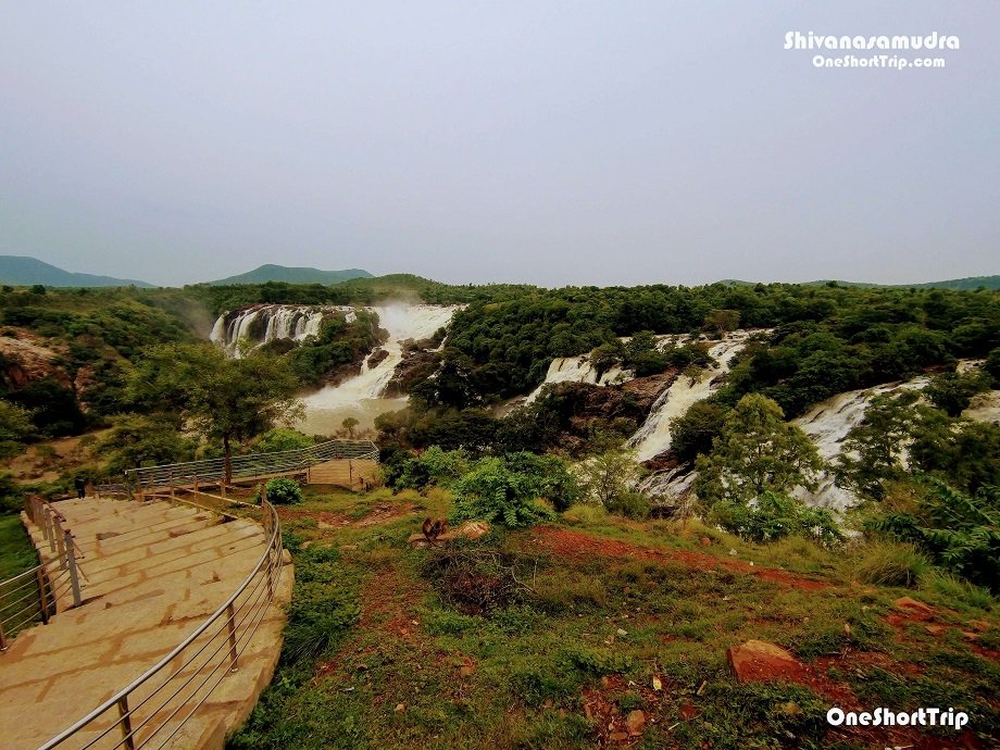 Shivanasamudra waterfalls and visitor pathways near Mandya Karnataka