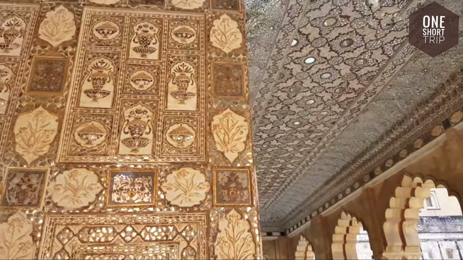 Ornate palace interior inside Amer Fort Jaipur
