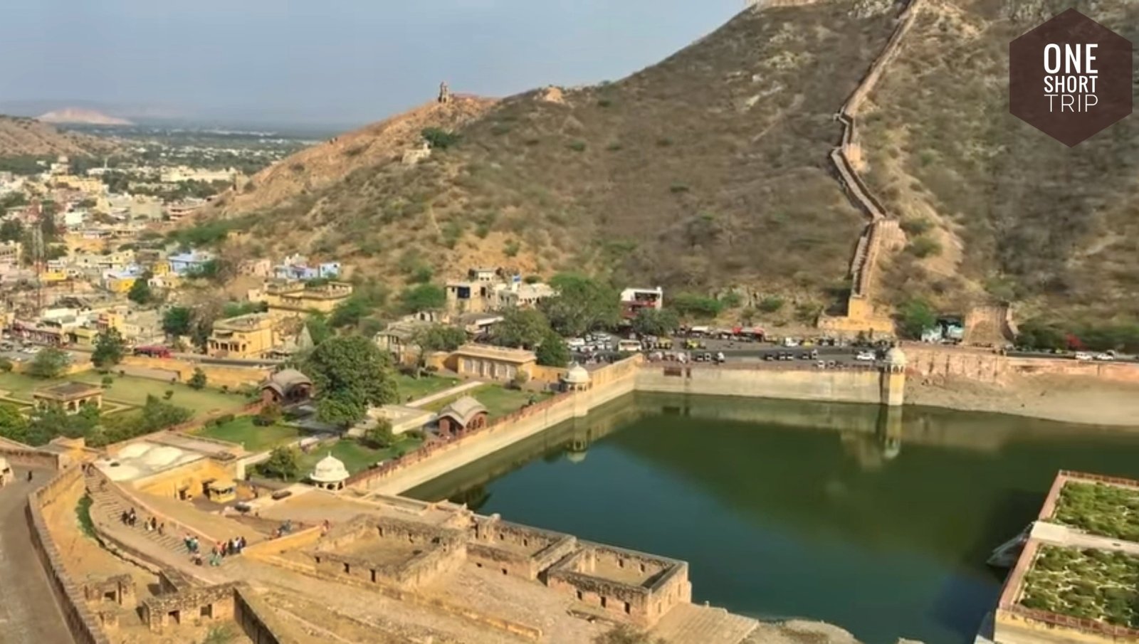 Detailed stone architecture of Amer Fort in Jaipur