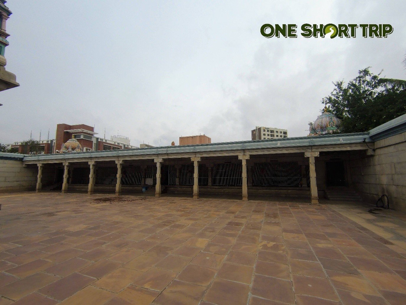 Corridor and gopuram at Shree Meenakshi Sundareshwara Temple, Bannerghatta Road