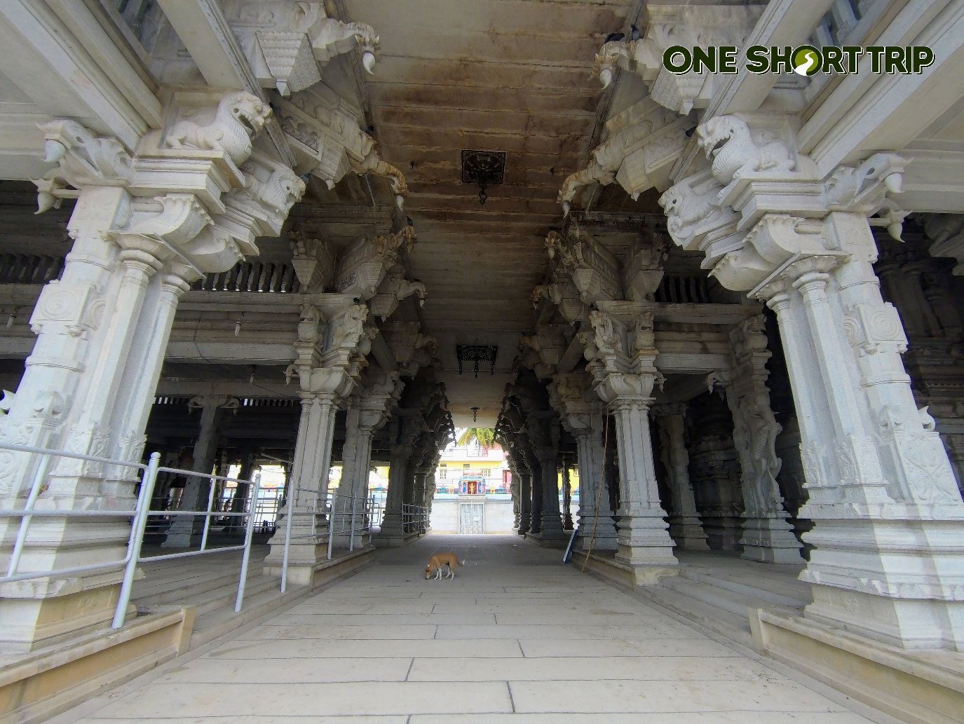 Pillared corridor inside Sri Rajarajeshwari Temple, Rajarajeshwari Nagar, Bengaluru