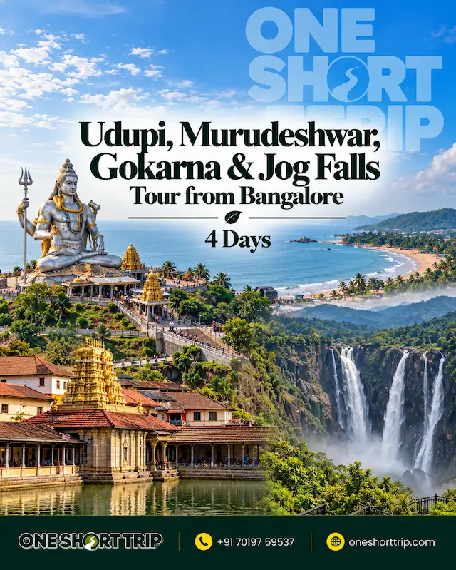 Udupi Murudeshwar Gokarna and Jog Falls Tour from Bangalore
