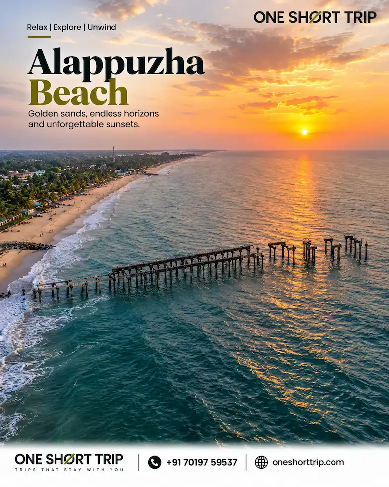 Alappuzha Beach on Kochi and Alleppey tour from Bangalore