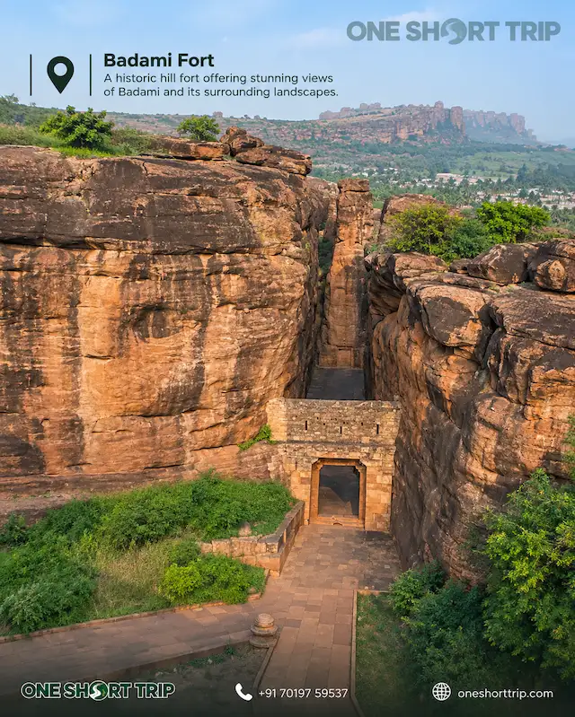 Badami Fort above the sandstone cliffs and Agastya Lake