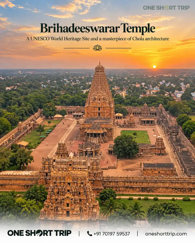 Brihadeeswarar Temple in Thanjavur on the Thanjavur Trichy Srirangam tour from Bangalore