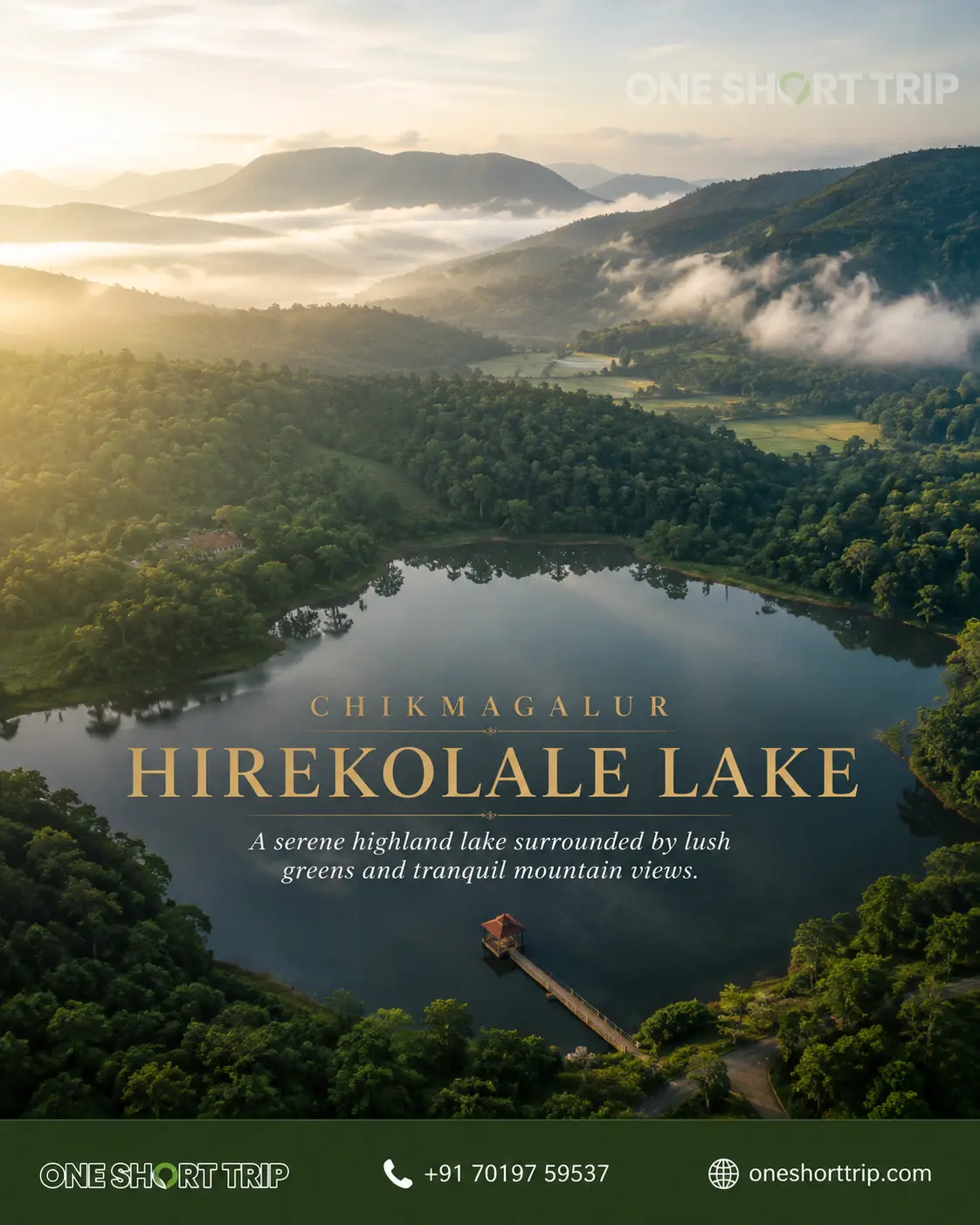 Hirekolale Lake surrounded by hills near Chikmagalur