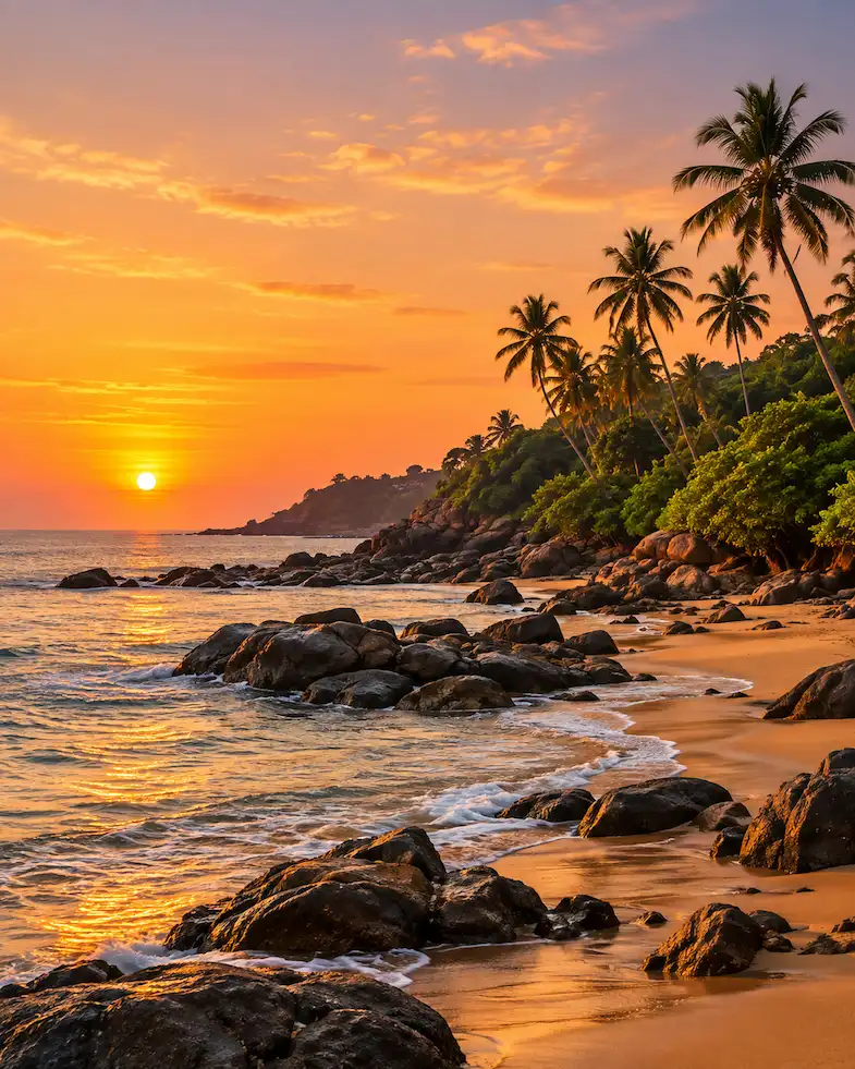 Golden sunset over a quiet coastal beach