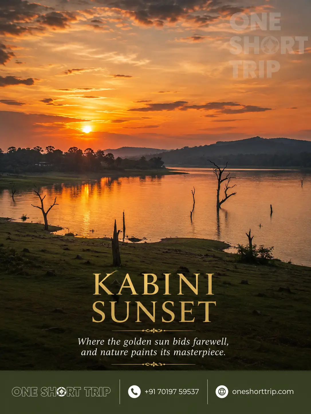 Sunset over the Kabini backwaters on a tour from Bangalore