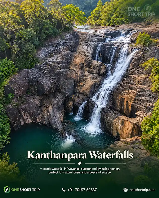 Kanthanpara Waterfalls surrounded by greenery in Wayanad