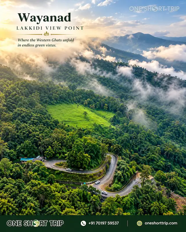 Lakkidi Viewpoint overlooking the green hills and valleys of Wayanad
