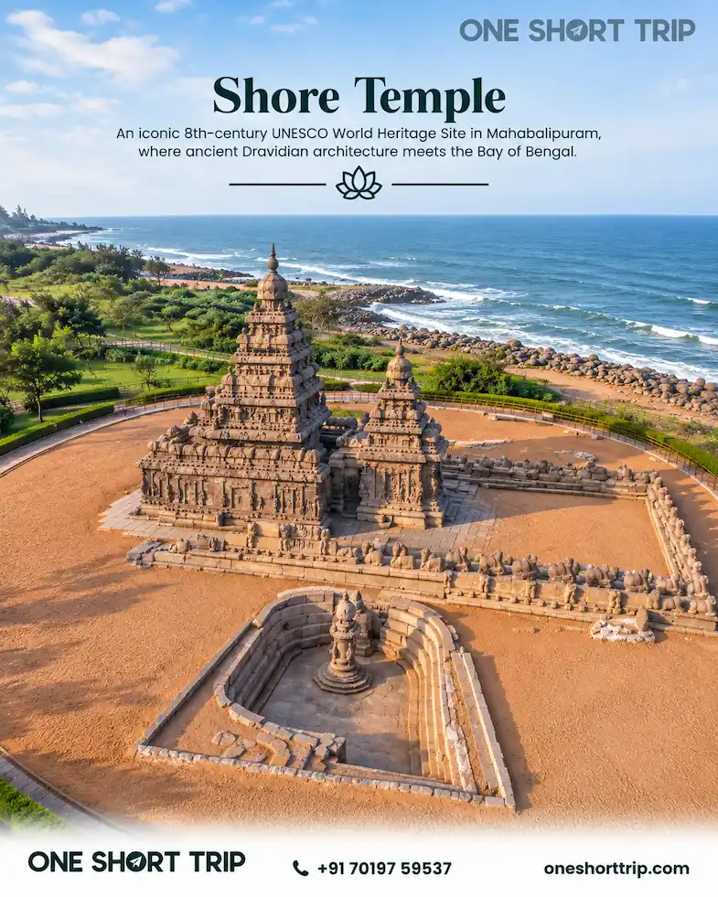 Shore Temple at Mahabalipuram on the Pondicherry and Mahabalipuram tour from Bangalore