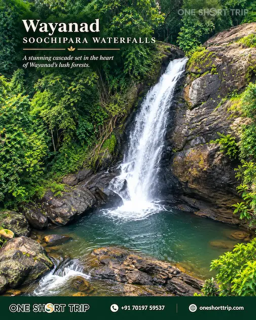 Soochipara Waterfalls surrounded by forest in Wayanad