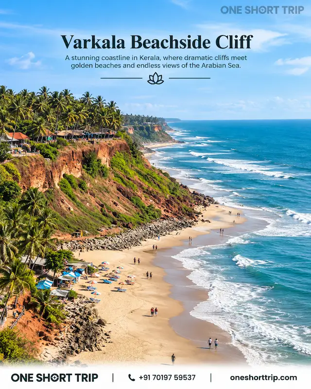 Varkala Cliff overlooking the Arabian Sea on a Varkala tour from Bangalore